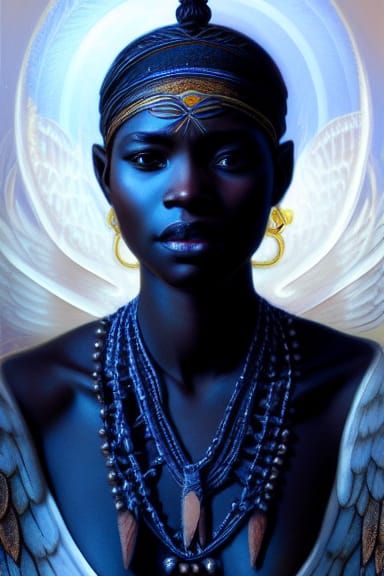 Winged Senegalese Archangel in Art Nouveau Style