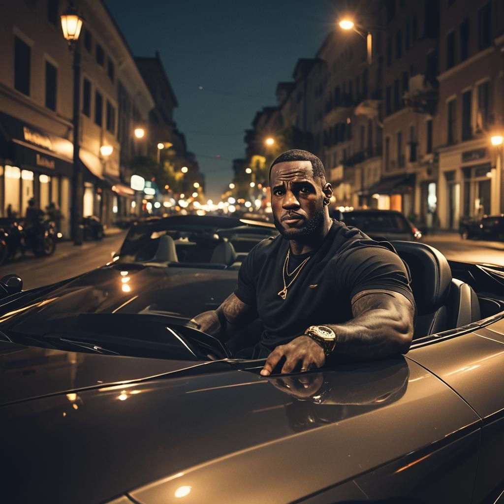 Lebron James in STO Huracan Lamborghini at Night