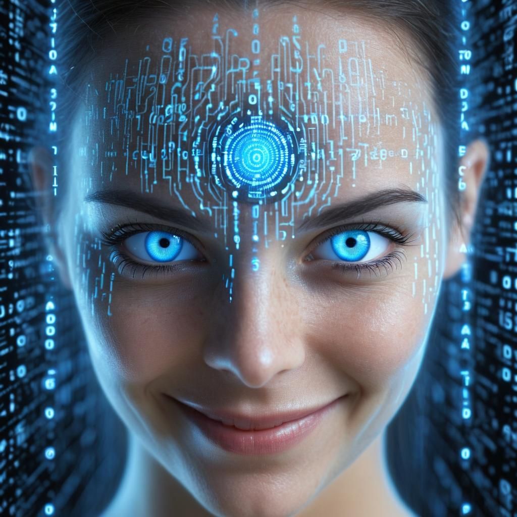 Biopunk Woman with Neural Interface and Glowing Eyes