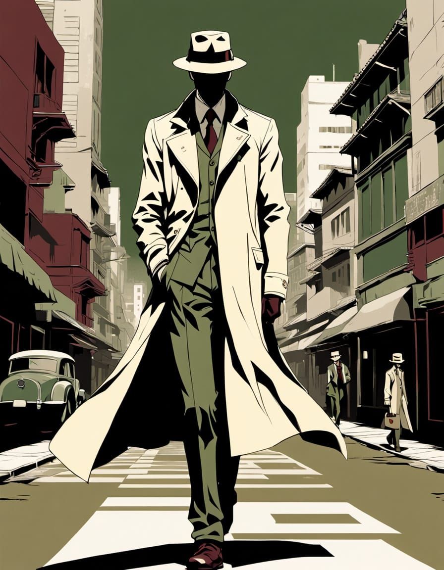 Anime Detective in Noir Art Deco Style