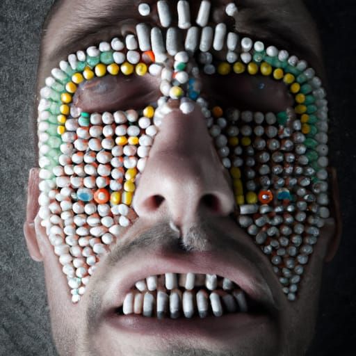 Surreal Face of Pills and Needles Portrait