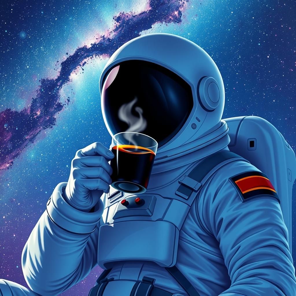 Astronaut Sipping Coffee in Milky Way Galaxy