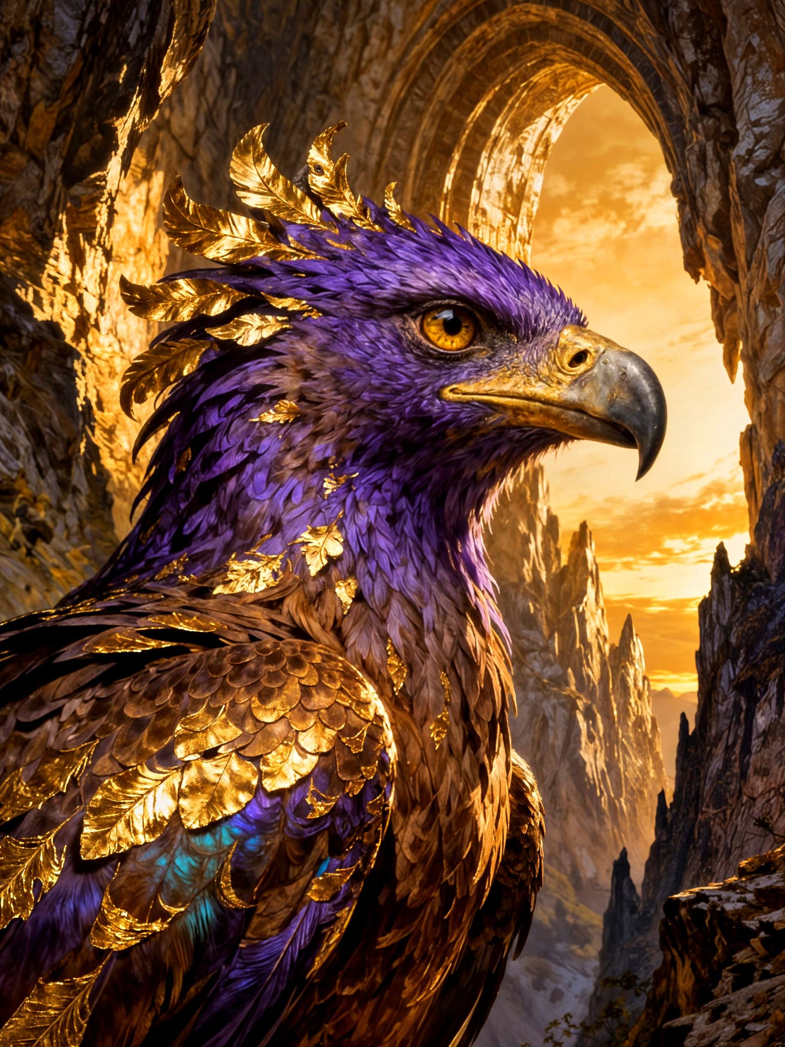 Majestic Prehistoric Eagle with Gold Leaf Accents