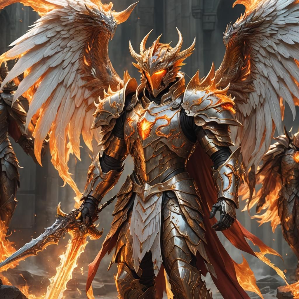 Angel in Dragon Armor with Fiery Aura
