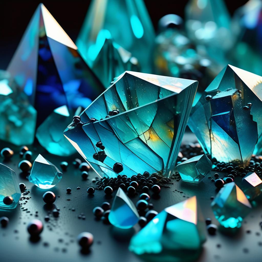 Ethereal Ice Shard Refractions in Glass Beakers