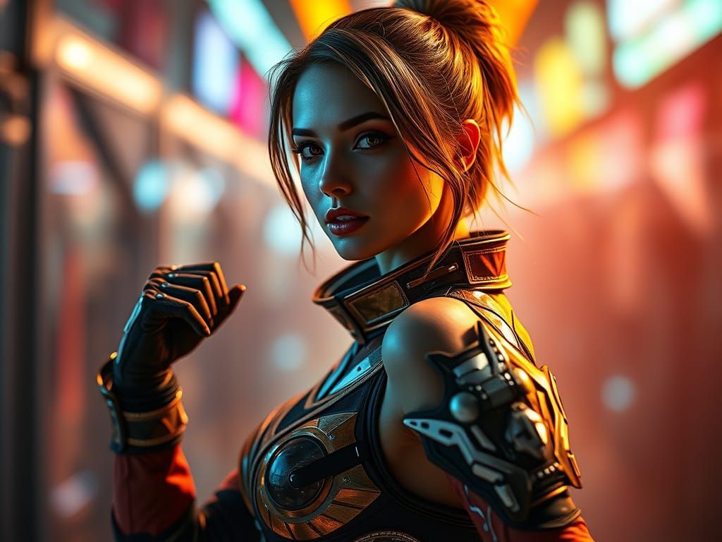 Futuristic Woman in Cyberpunk Style, Hyperrealistic Splash A...