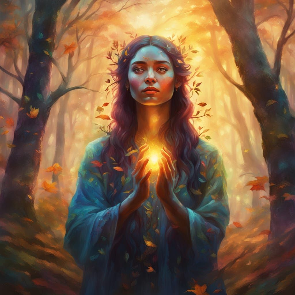 Ethereal Forest Enchantress in Vibrant Oil Painting