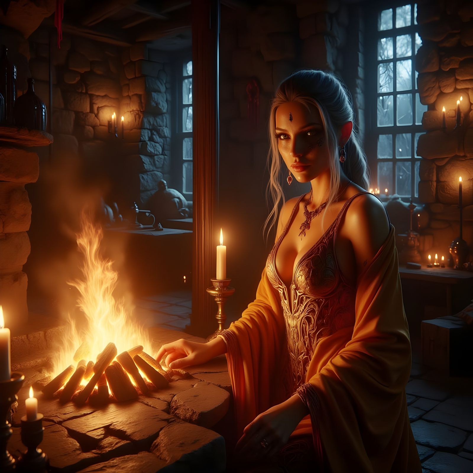 Vibrant Goddess of Hearth and Home in Ancient Greek Style