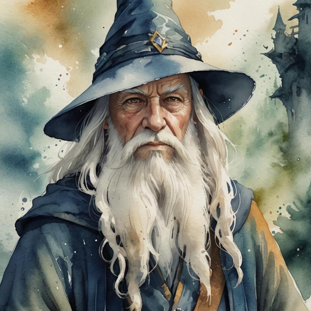 Old Wizard Character Concept Art in Watercolor Style