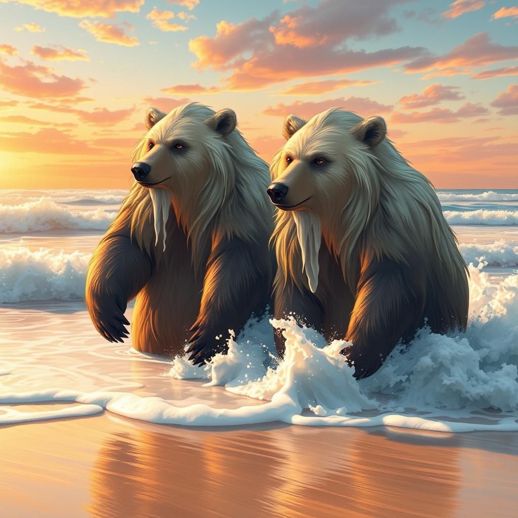 Anime Bears Shampoo Hair at Sunset