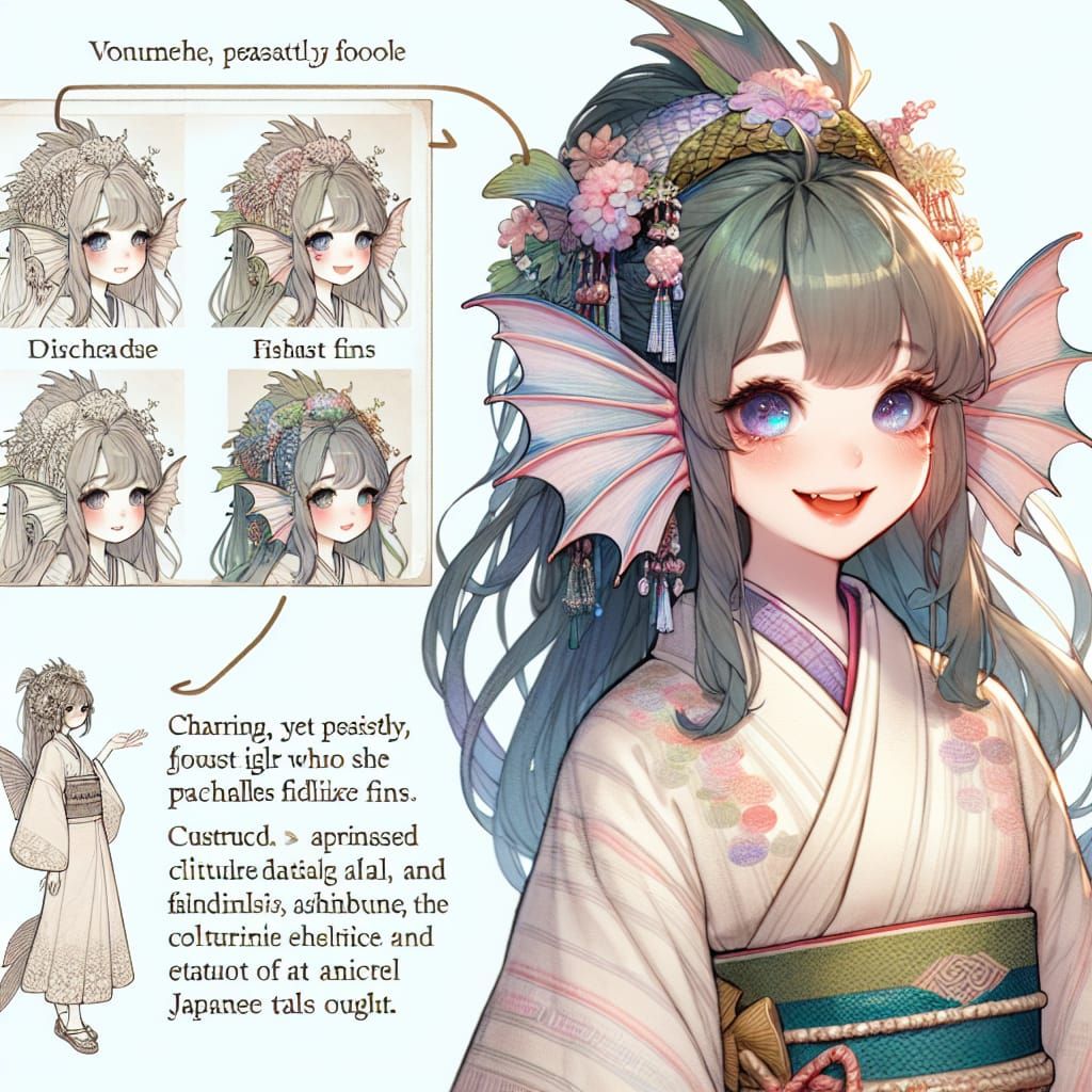 Charming Ekai Girl with Fish Features in Anime Style