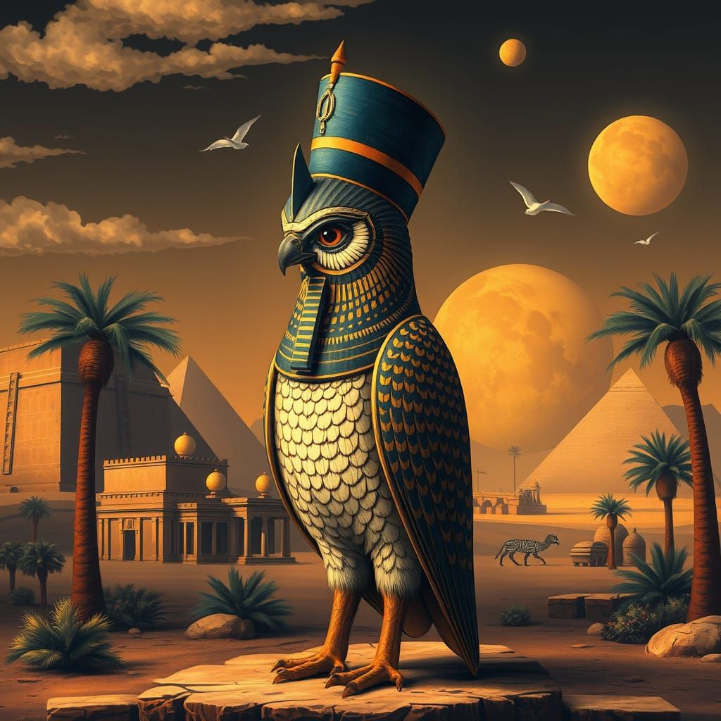 Ancient Egyptian Ba Bird Goddess in Owlish Majesty