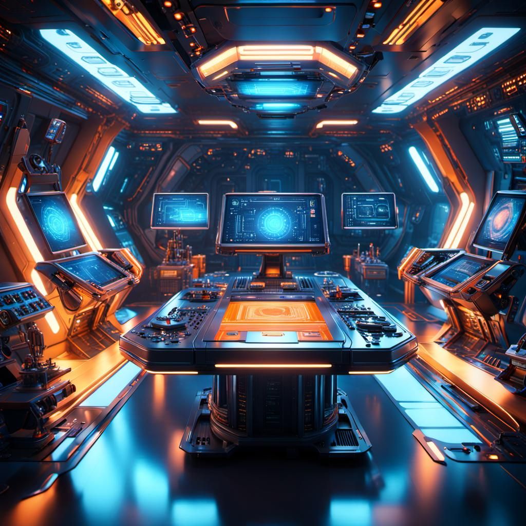 Sci-Fi Table on Spaceship in Neon Lighting