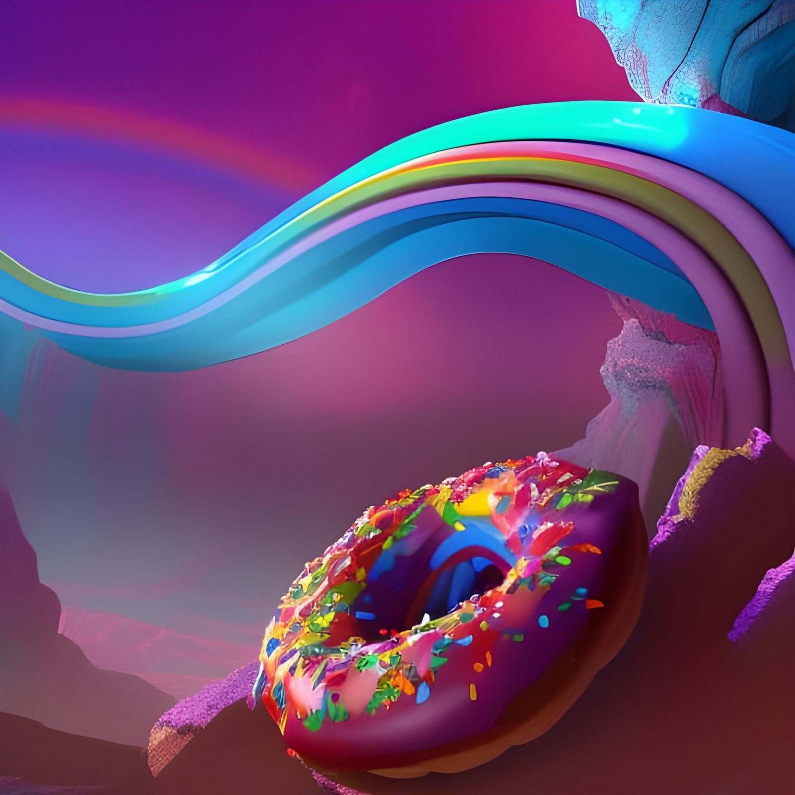 Rainbow Donut in Detailed Matte Painting Style