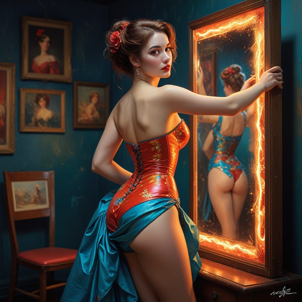 Glamorous Woman in Impasto Style with Neon Colors