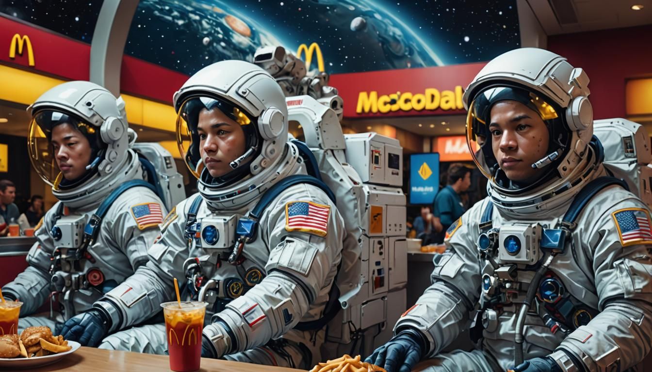 Astronauts at McDonald's in Space: Hyperrealistic Art