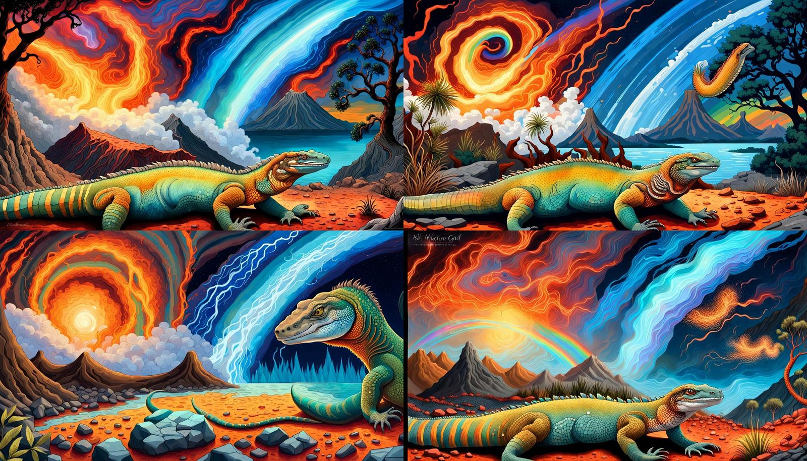 Giant Goanna in Primordial Volcanic Landscape