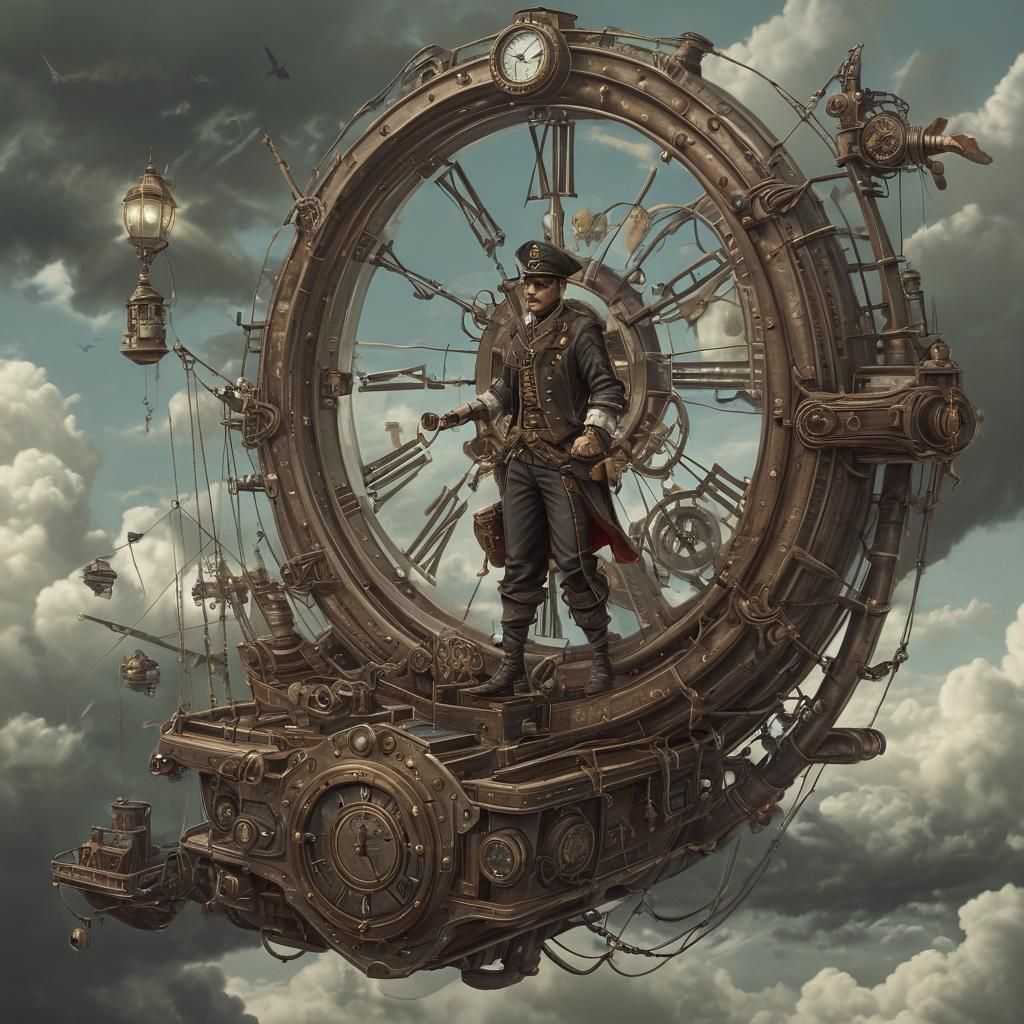 Steampunk Mariner Opens Sky Portal with Clockwork Device