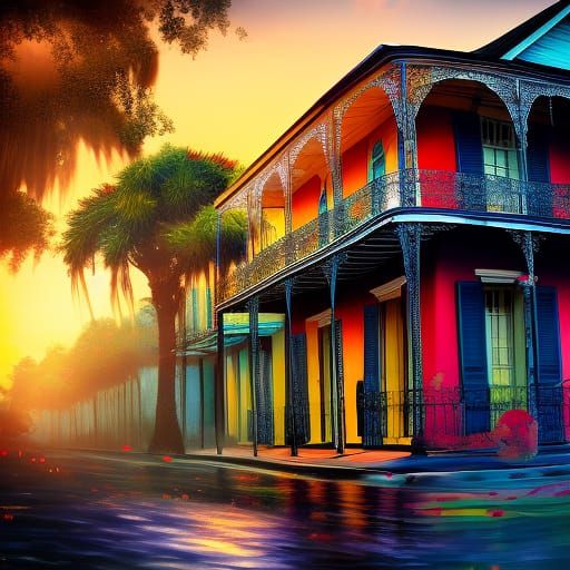 Hyperrealistic Rising Sun House in New Orleans