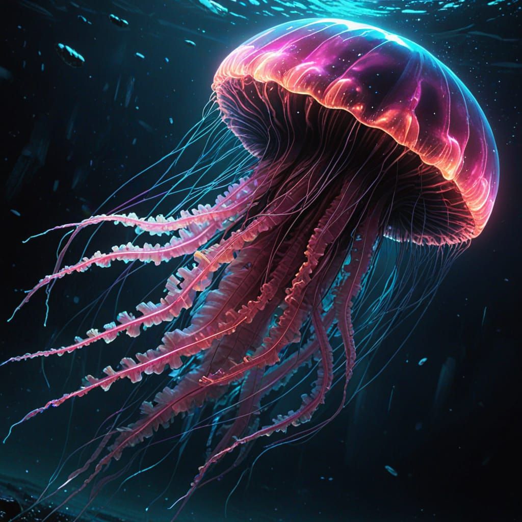 Blade Runner Replicant Diving in Bioluminescent Ocean