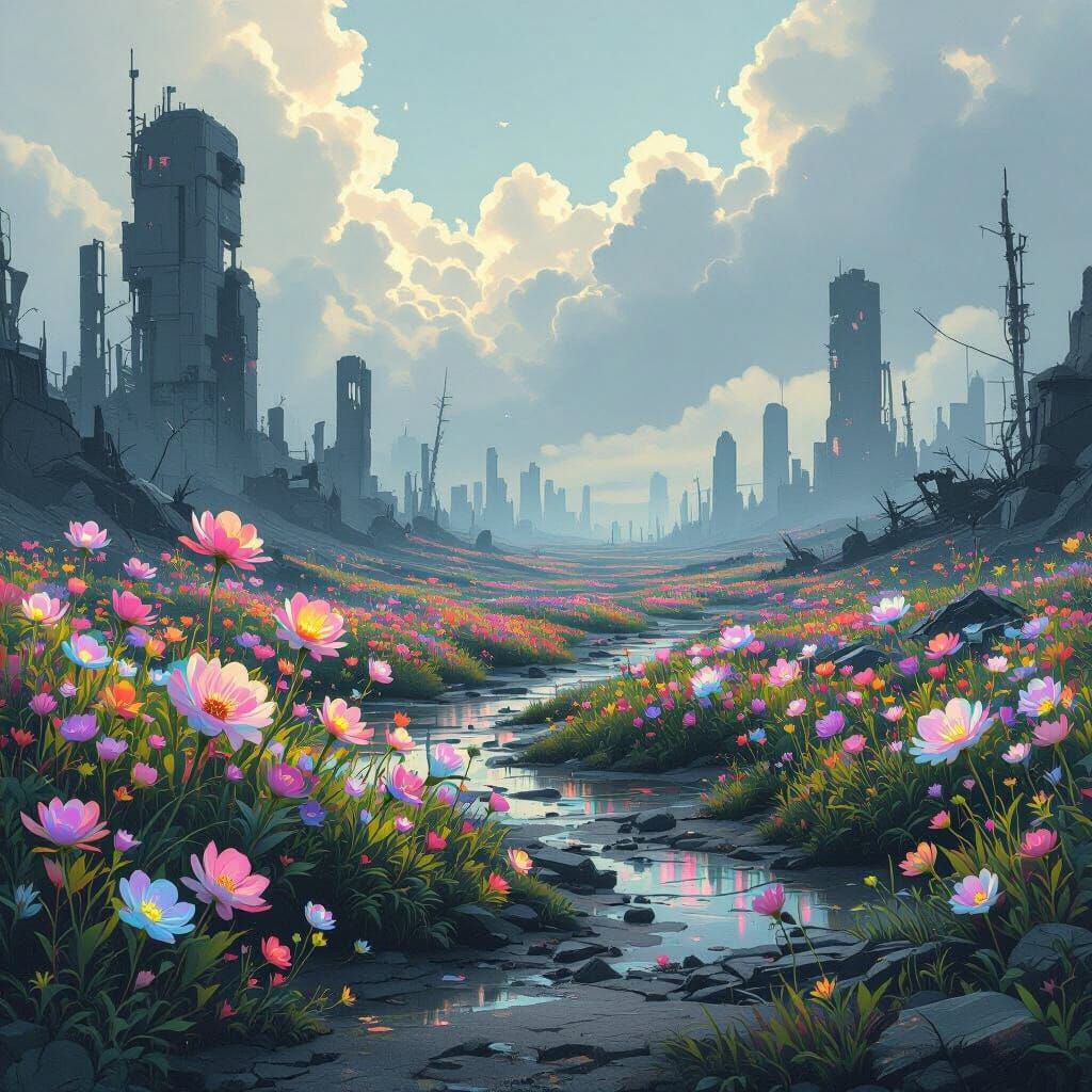 Post-Apocalyptic Landscape with Magic Flowers