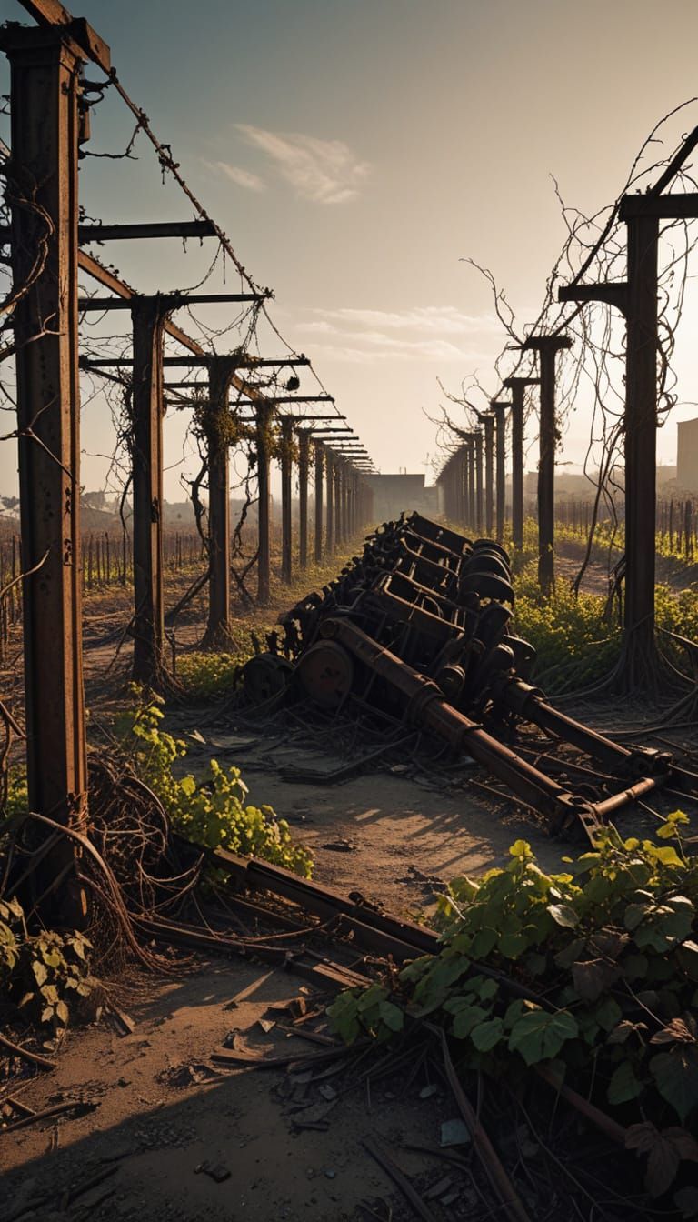 Dystopian Vineyard Decay in a Desolate Wasteland