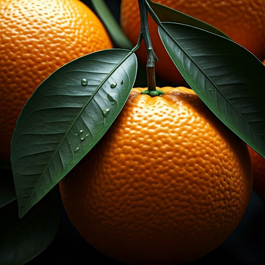 Hyperrealistic Oranges with Dew, Dutch Master Style