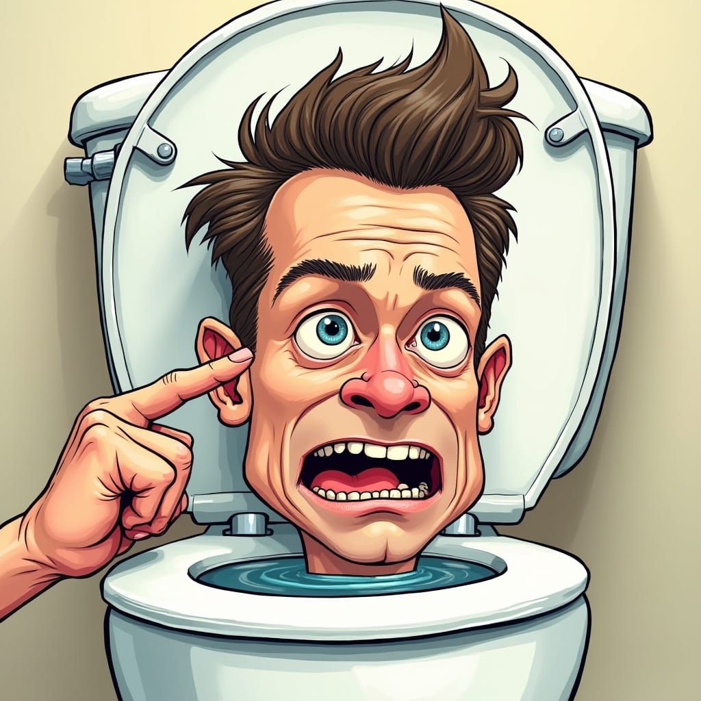 Man's Head Emerges From Toilet Pointing to Jawline in Comic ...
