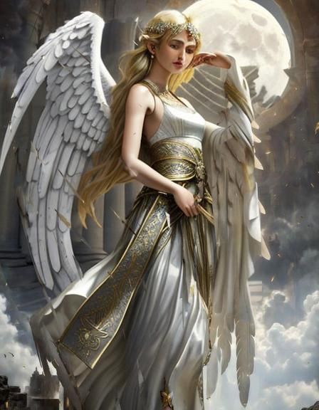 Angel Goddess on Staircase with Moon