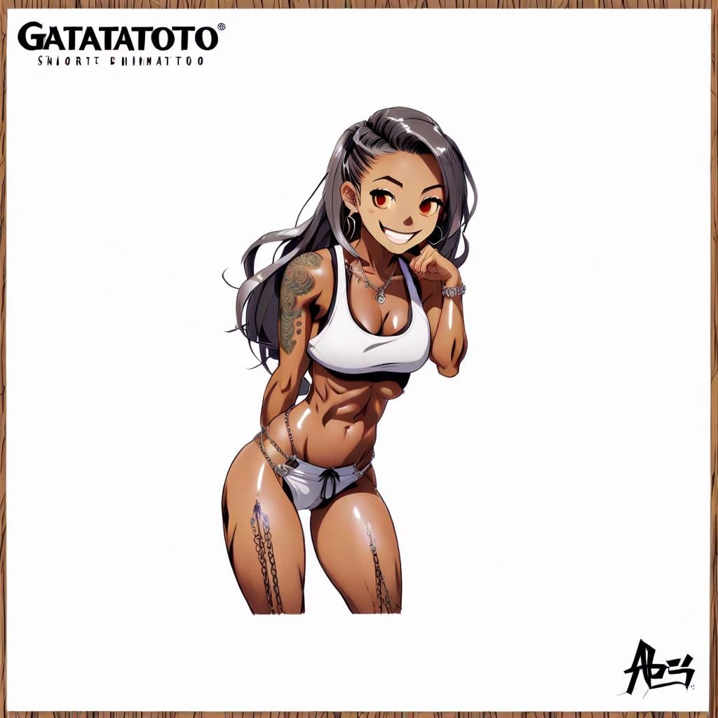 Athletic Anime Girl with Tattoos in Gym