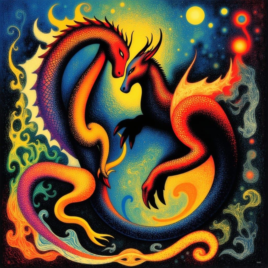 Dragon Battle in Frosted Glass Style