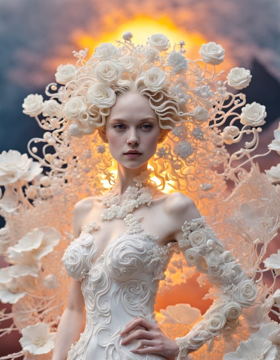 Resin Wire Art Flower with Albino Woman