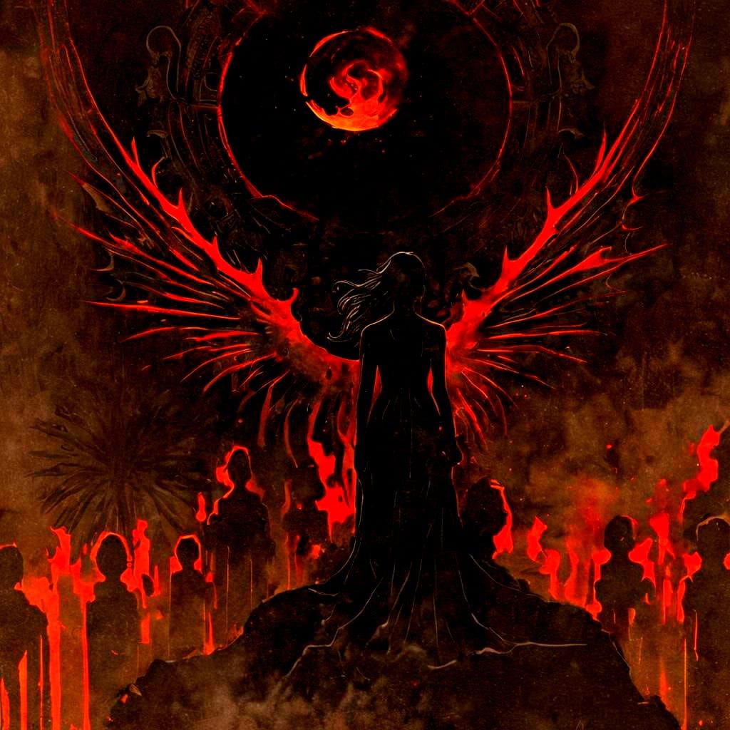 Guardian of Underworld in Fiery Minimalist Art