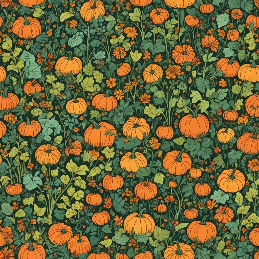 Abstract Pumpkin Patch Garden in Complementary Colors