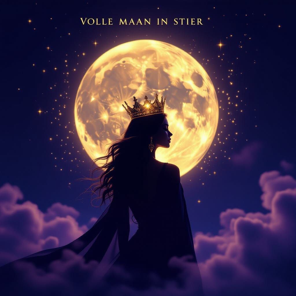 Mystical Feminine Silhouette Under Golden Moon