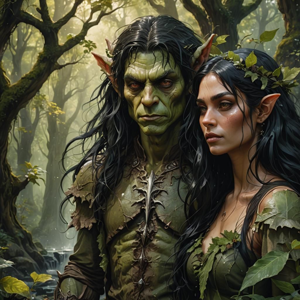Goblin Man and Elf Woman in Forest Spring