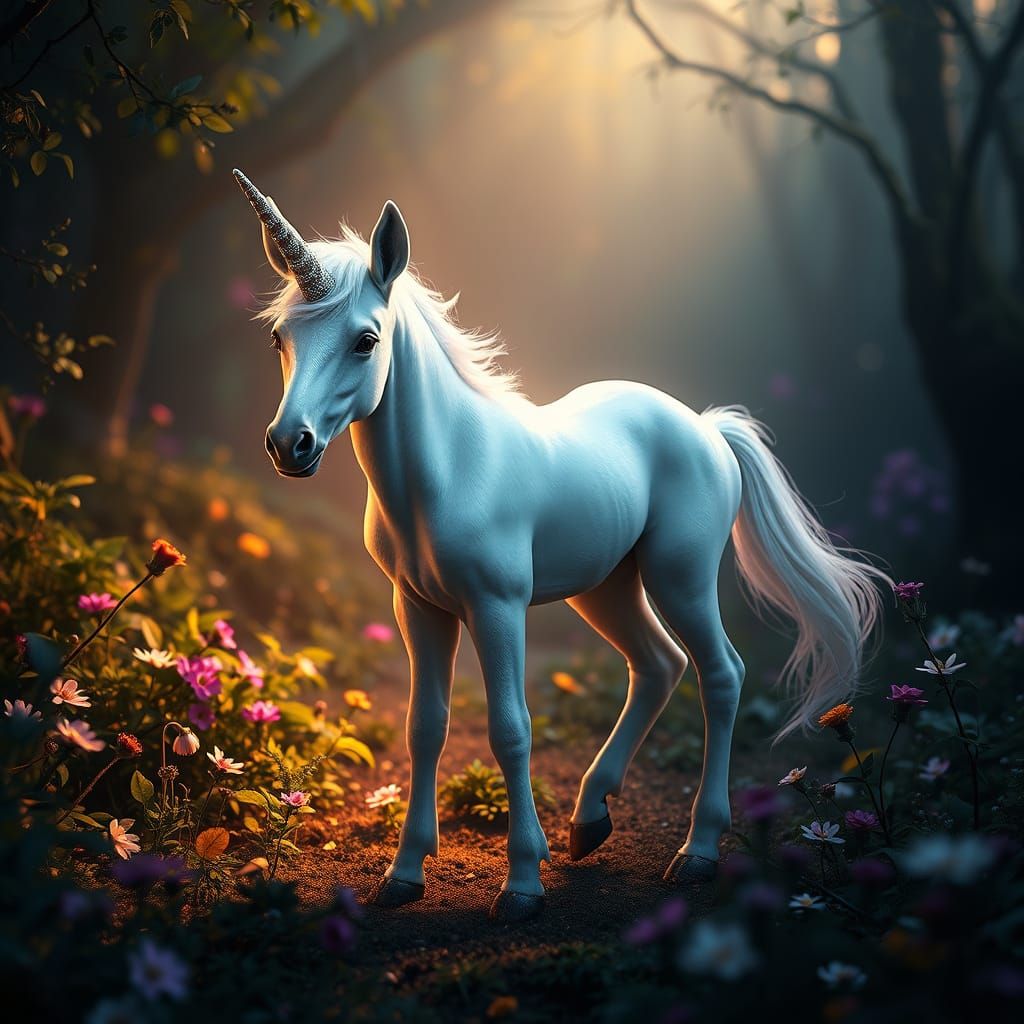 Enchanted Unicorn Amidst Whimsical Forest