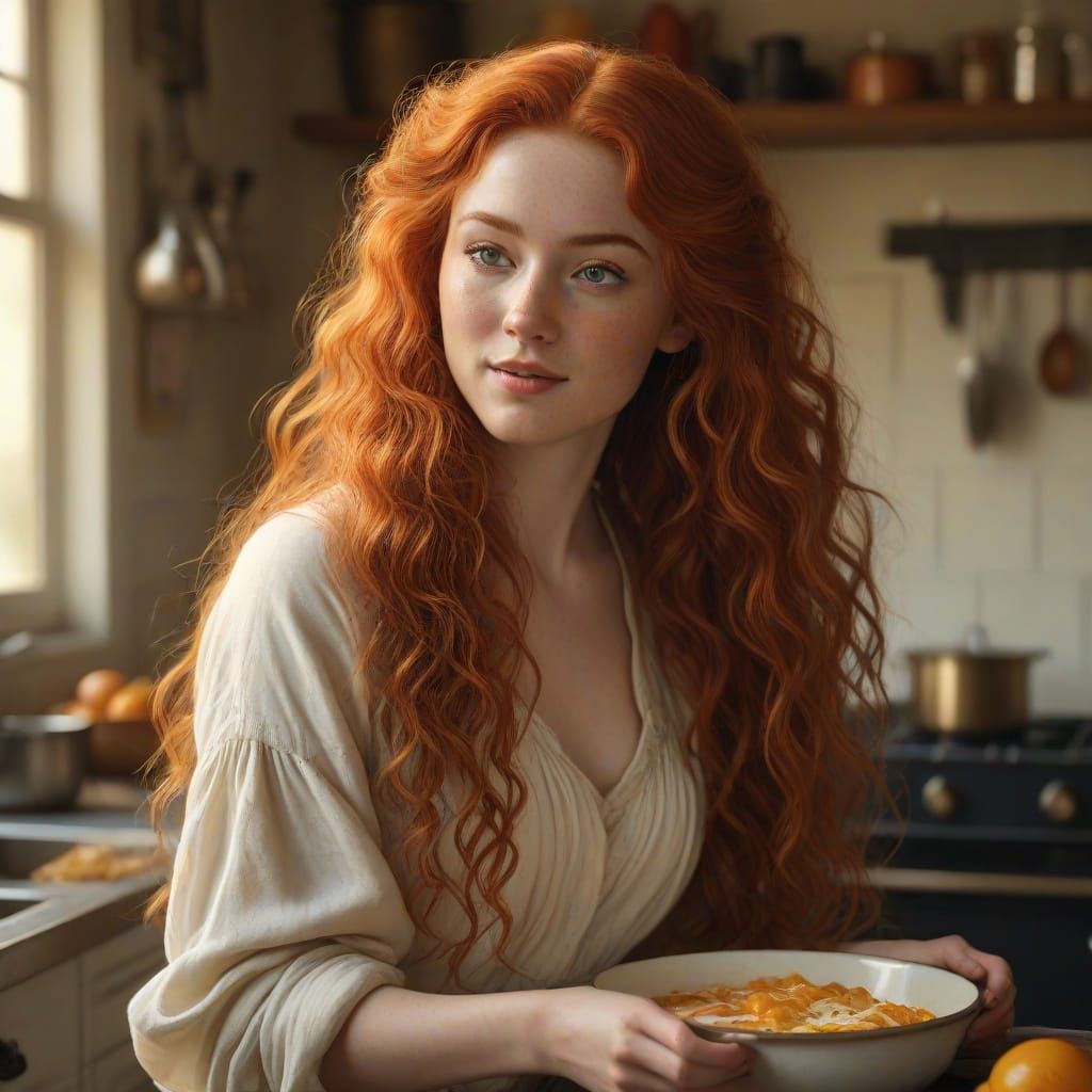 Hyperrealistic Americana-Inspired Kitchen Scene with Smiling...