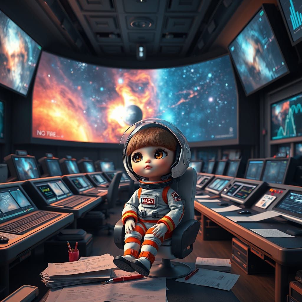 Blythe Doll in Futuristic NASA Houston Control Center