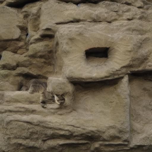 Cat cliff face, stone, engraved cats