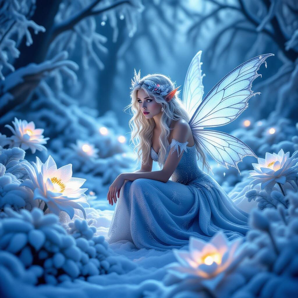 Frozen Fairy in Enchanted Winter Forest