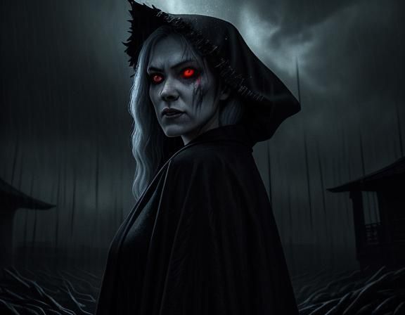 Kitsune Girl Horror Poster in Film Noir Style