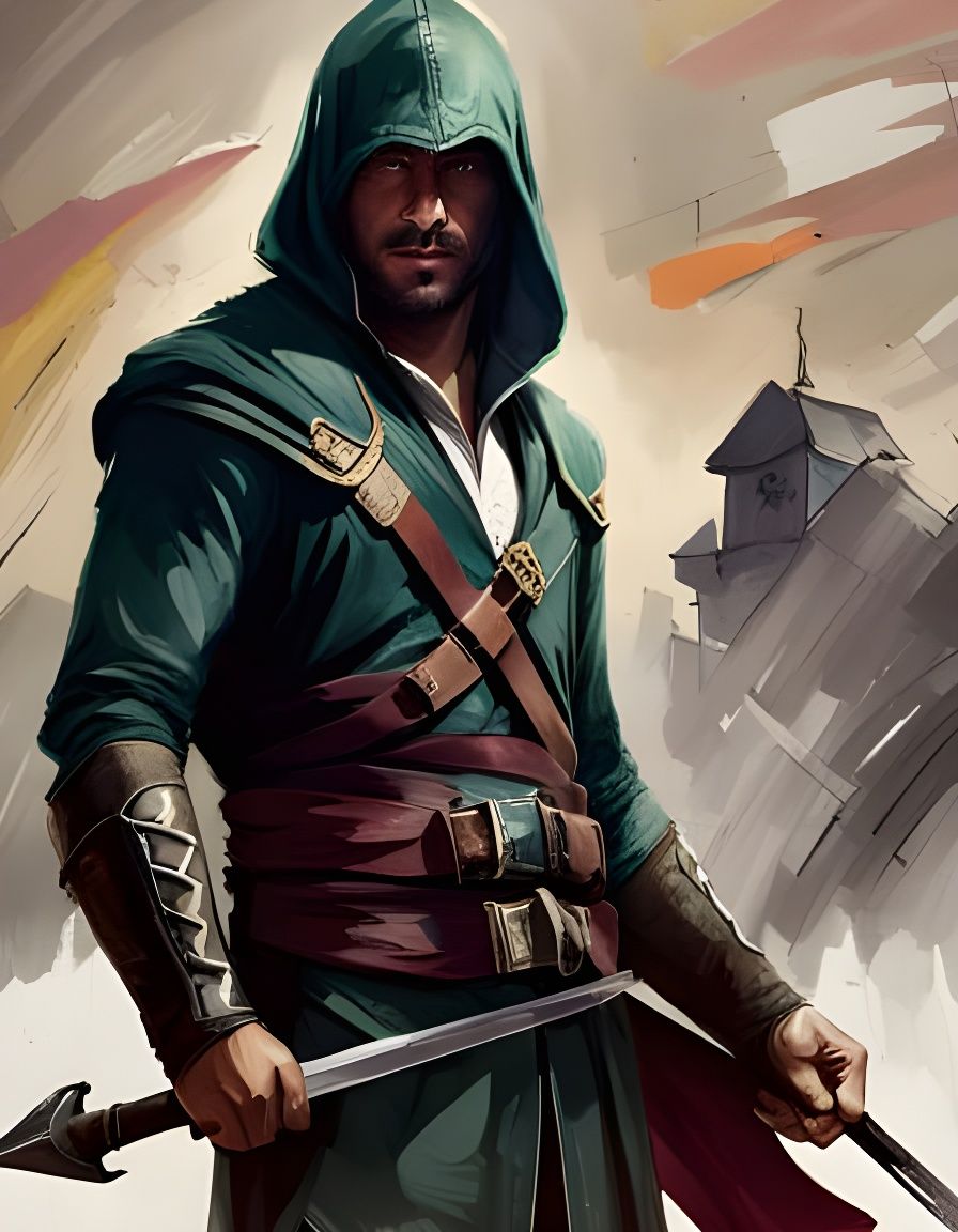 Moorish Assassin in Burning Castle, Photorealistic Render