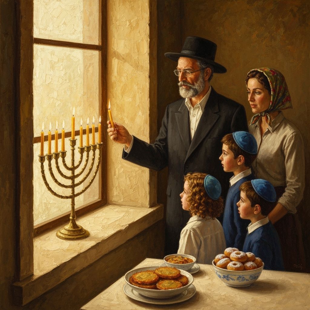 Hanukkah Celebration: Impasto Oil Painting of Family