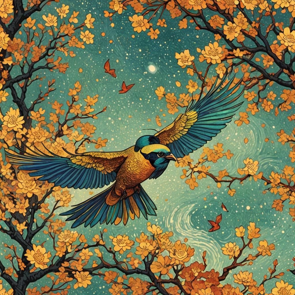 Bird in Flight: Ukiyo-e, Pointillism, and Fantasy