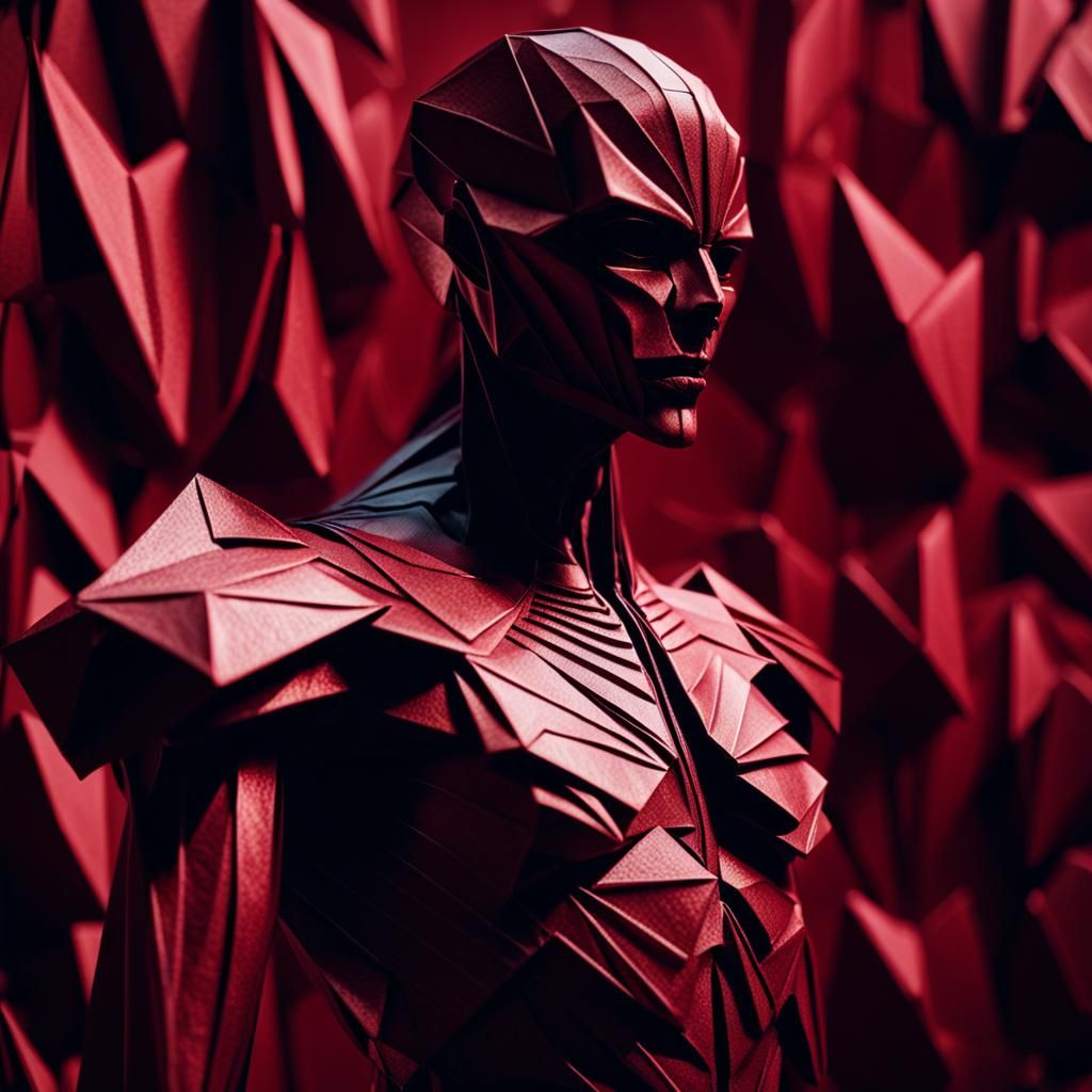 Dark Origami Mannequin in Surrealist Biomechanical Style