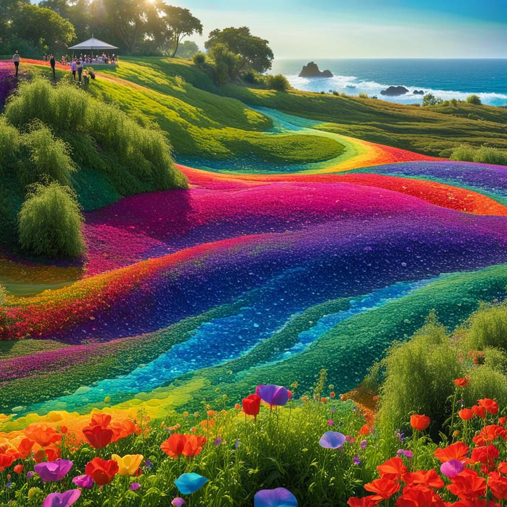 Rainbow Flower on Coastline in Dreamscape Style