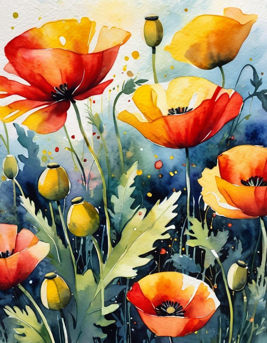 Vibrant Watercolor Blooms in Warm Light