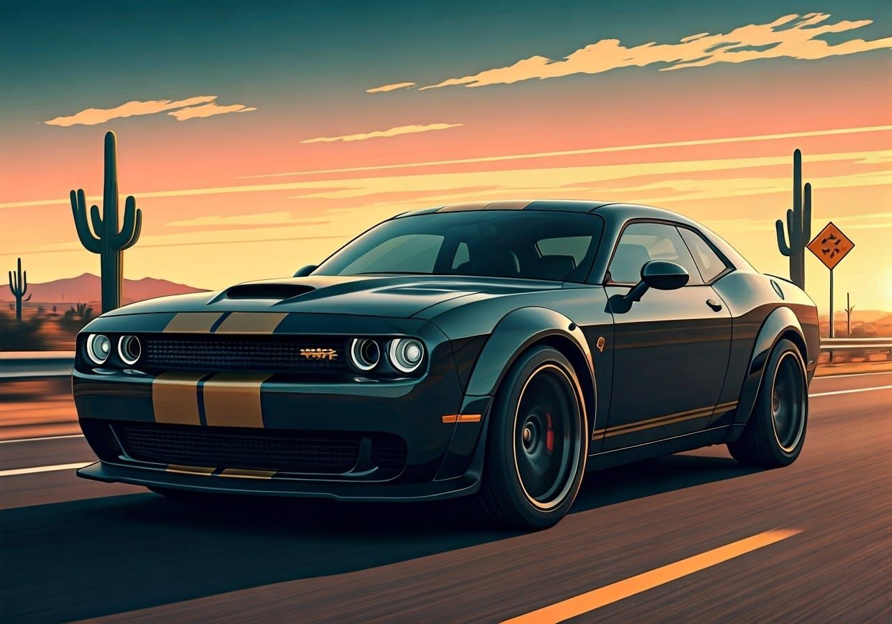 Dodge Challenger Hellcat in Anime Style