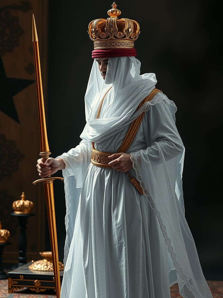 Ethereal Arabian King with Sword and Crown